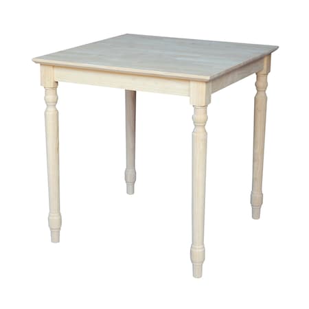 International Concepts Square Solid Wood Top Table, Turned Legs, Unfinished, 30 W, 30 L, 30 in H, Wood, Unfinished K-3030-330T